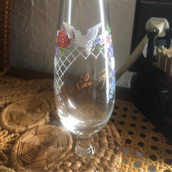 Rare Clear Hand Painted Fenton 50th Anniversary Bud Vase w/Ruffles & Gold Edging - Picture 8 of 16